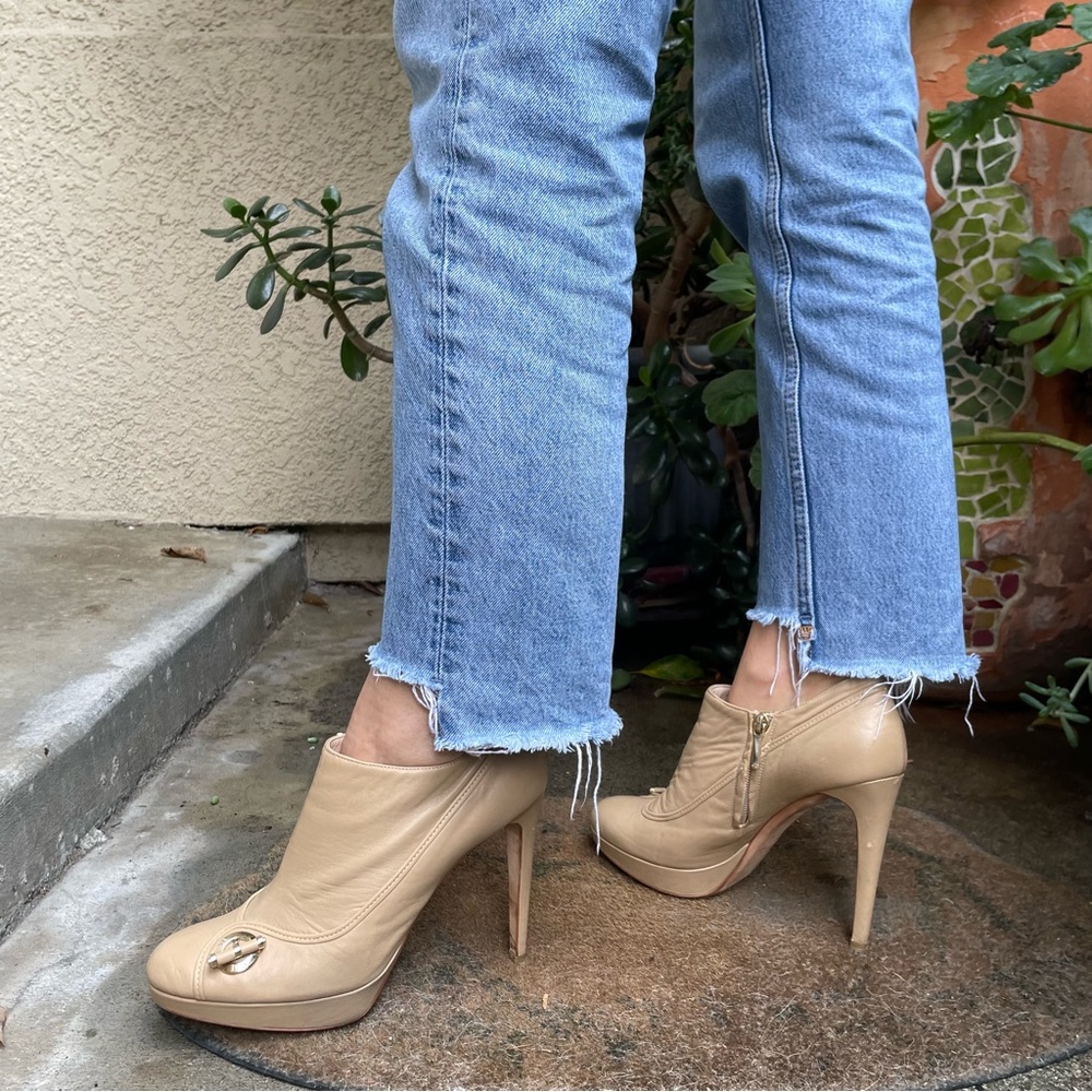 Dark cream/gold Christian Dior all leather booties - Picture 5 of 16